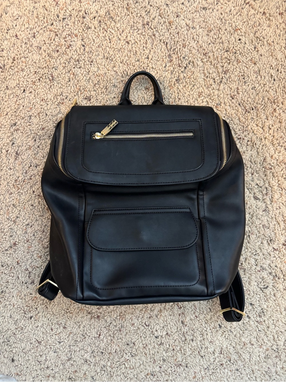 Danielle Nicole Black Faux Leather Backpack with Gold Hardware